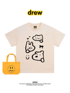 Cotton Rabbit Print Smiley Line T-Shirt Loose Fit Short Sleeve Couples Summer New Style Casual Top Womens Fashion Tee