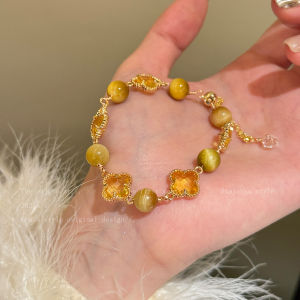 Elegant Golden Tiger Eye Stone Bracelet for Women Luxury Stackable Flower Design Best Friend Jewelry Fashion Accessory