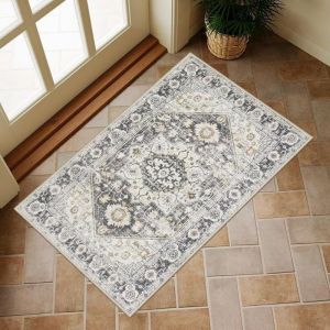 VIKAMA Vintage Thảm Ba Tư Màu Xám Cam Đau Khổ Bohemian Dép Nỉ Thảm Cửa Chống Trơn Trượt Cho Lối Vào Phòng Ngủ Phòng Khách Trang Trí Nhà