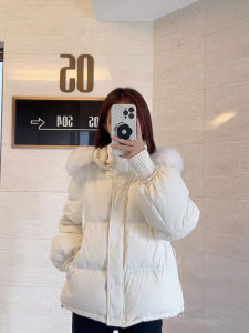 Fashionable Short Puffer Jacket Womens Winter Coat Large Fur Collar Hooded Loose Fit Bread Korean Style Cotton down