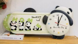 (HÌNH THẬT) Tranh treo tường đồng hồ đèn led gấu trúc panda dễ thương sẵn pin và đinh treo