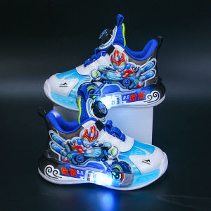 Ultraman Boys Sports Shoes with Light Projecting And Rotating Buckle Middle And Small Childrens Glowing Shoes Casual Shoes