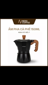 Ấm pha cà phê Moka Pot kiểu Ý 150ml 3 Cup – Bình pha cafe hợp kim nhôm tay cầm vân gỗ | NERO COFFEE