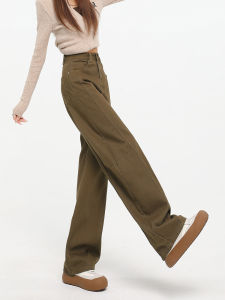 Cafe Au Lait Workwear Pants Womens Patchwork Scythe Denim Straight Leg Wide Leg Jeans High Waist Cotton Polyester Blend