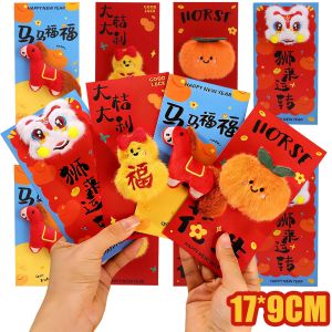 1/4Pcs New Year Blessing Lucky Red Envelope Chinese Style Cute Cartoon Plush Doll Spring Festival Red Packet Traditional Gift