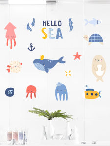 สติ๊กเกอร์ตกแต่งผนังห้องน้ำลายปลาทะเล ป้องกันน้ำได้ ติดได้ด้วยตัวเอง วัสดุ PVC สไตล์เรียบง่ายและโมเดิร์น