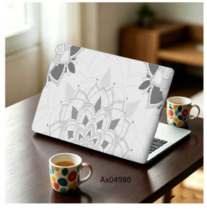 2pcs Minimal White Boho Mandala Geometric Laptop Skin Collection Cut-to-Size Stickers for Laptop Protection & Aesthetic Crafts