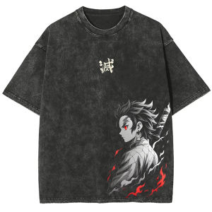 Bandai | Streetwear Demon Slayer Vintage Washed Graphic T-Shirt Men Women Cotton Short Sleeve Anime Graphic Tee Casual Tops Y2k Tee Shirt