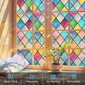 Window Films for Privacy Stained Glass Window Film Rainbow Decorative Clings for Glass Door Static Cling UV Blocking Privacy