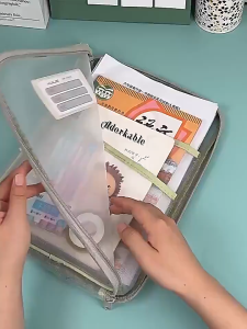 🇲🇾 Ready Stock Mesh Document Bag L-Shaped Opening Large Capacity Student Portable File Organizer Beg Dokumen Jaring 文件袋