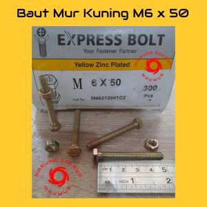 (5 pcs) Baut Mur Kuning 6x50 / Baut Kuning M6 / BMK / Baut Hexagon