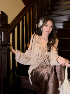 Layered Ruffled Off-Shoulder Semi-Transparent Blouse