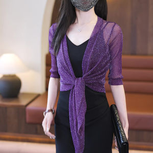 Summer Womens Loose Sun Protection Cardigan Versatile Lightweight Shawl V-Neck Sleeveless Outerwear Matching with Halter Dress