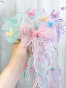 Super Fairy Kids Big Bow Ribbon Hairpin Girl Purple Princess Style Hairpin Butterfly Mesh Braided Hair Ribbon for Women