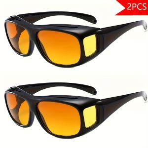 2PCS Night Vision Sunglasses Men Driving Glasses for Vision Blue Light Blocking Computer Glasses Yellow Lens Fishing Eyewear