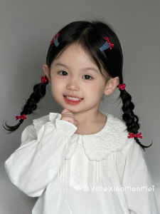 Raspberry Denim Polka Dot Butterfly Knot Childrens Hair Clips Baby Girl New Year Red Hair Accessories Girls Bangs Clips