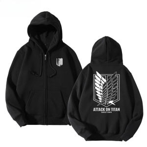 เสื้อฮู้ดซิปพิมพ์ลายอนิเมะ Attack on Titan คอลเลคชั่นฤดูใบไม้ร่วง/ฤดูหนาว 2025 สไตล์ญี่ปุ่นฮาราจูกุ เสื้อสเวตเตอร์ลำลองหลวมๆ ใส่ได้หลายโอกาสสำหรับผู้ชาย