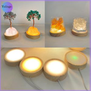 Yulinge Round Wooden LED Night Light Base Decorative Display Stand For Crystals Glass Ball Decor