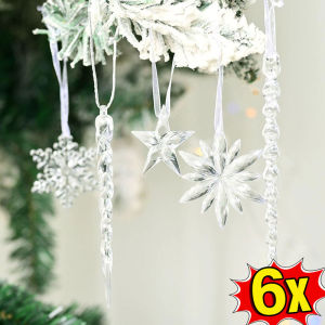 3/6Pcs Christmas Transparent Snowflake Pendants Xmas Tree Hanging Ornaments Christmas Decorations for Home Home Decor