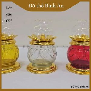 Đèn dầu Lưu ly đèn thờ hoa Sen pha lê 052 - Tâm kinh bát nhã - Đồ thờ Bình An - Decor Phong thủy