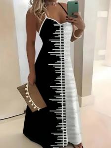 Printed Design Summer casual style vertical stripe pattern design spaghetti strap skirt