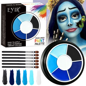 EYIR 6 Màu Mặt Sơn Cơ Thể Bảng Màu Kích Hoạt Bằng Nước SFX Bộ Trang Điểm Với 6 Cọ Dành Cho Halloween Cosplay Lễ Hội Xanh Đen Trắng