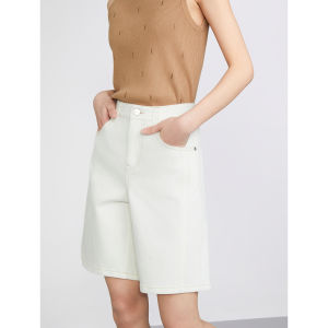 Elle High Waist Casual Denim Shorts Womens Beige Summer New Slimming Small Size Commute Straight Leg Pants Cotton Blend