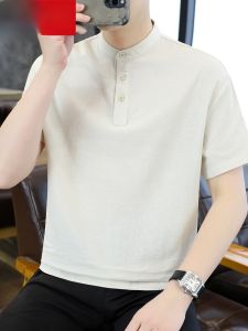 HENGYUANXIANG | Pure Cotton Short Sleeve T-Shirt Mens Summer New High-end Henry Collar POLO Shirt Fashionable Breathable Youth Casual Top