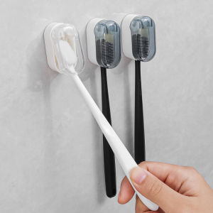 Toothbrush Storage Rack Simple Hole-free Bathroom Wall-mounted Rack with Cover Dust-proof Toothbrush Storage Rack
