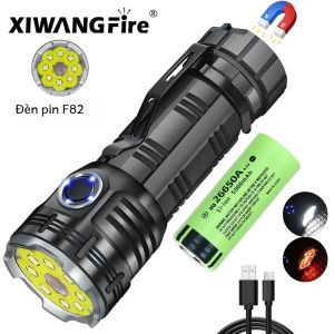 XPG F82 8 * LED 3000LM Đèn Pha Có Thể Sạc Lại Có Đuôi Từ Tính Đèn Pin Thép Có Đèn Đỏ SOS Để Cắm Trại Leo Núi Khẩn Cấp