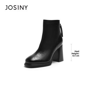 Josiny | Black Slimming Round Toe French Style Martin Boots