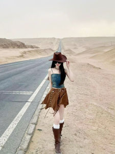 Travel Western Cowboy Apocalyptic Style Halter เดรส Set Hot เด็กผู้หญิง กระโปรงสั้น ทุ่งหญ้าทัวร์เสื้อผ้า ผู้หญิง แฟชั่น กระโปรง