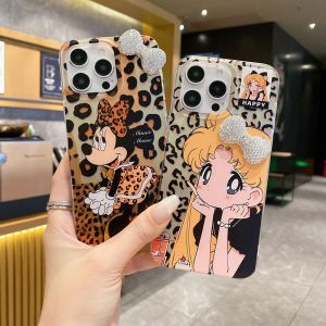 iPhone 16 14 15 13 12 11 Pro Max 7 8 Plus X XS Max XR Leopard Minnie Sailor Moon Bow Phone Case