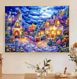 Jigsaw Puzzle 500/1000/1200/2000PCS Night Town Cityscape Artwork Stress Relief Puzzle Wall Art Decor Gift Frameless