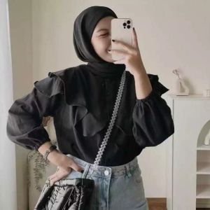 Atasan Cewe Blouse Rafella Bahan Polo Linen Adem Nyes Ld 110  Karet Cewek Kekinian Ruffle Rempel