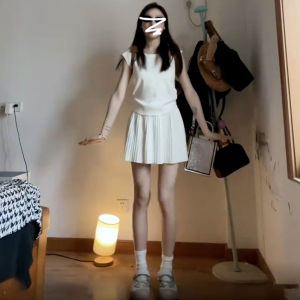 Elegant Pleated Short Dress Set for Women Summer 2025 New Fashion Beautiful Casual Dresses High Waist A-Line Skirts