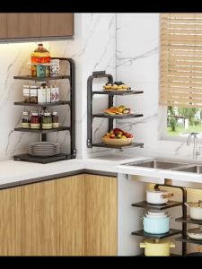 4 Tier Kitchen Pan Organizer Pot Rack Adjustable Under Sink Countertop Multipurpose Rack