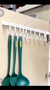 Wall Mounted Kitchen Hanging Rack Hook 10 Sliding Hooks Rail Hanger Tools Organizer Rack Storage Organizers 廚房用具置物架