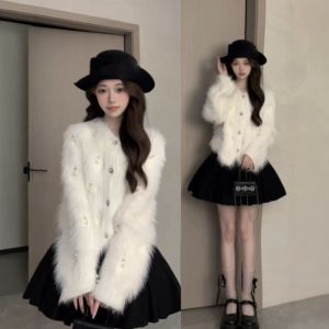CHANGTONG | Áo Khoác Lông Giả Dày kiểu Pháp