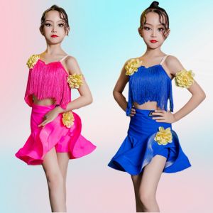 LOlanta 2Pcs Latin Dance Dress for Girl Tassel Sling Sleeveless Top& Latin Skirt Set Kids Salsa Dancewear Tango Rumba Outfits 5-14 Years