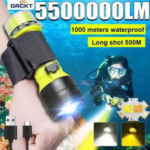 5500000LM Super Bright Diving Flashlight Underwater Lantern Rechargeable LED Lamp IPX8 Waterproof Lights Professional Dive Torch