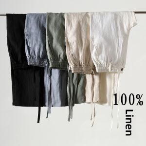 Pure Color Linen Mens Loose Cotton Linen Casual Long Pants Summer Straight Leg Linen Mens Pants Linen Material Pants