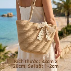 Túi Xách Cói Dệt Cỡ Lớn Thời Trang Túi Đi Biển Túi Đeo Vai Đa Năng Dành Cho Nữ Chất Liệu Cotton