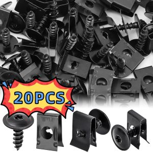 20ชิ้นคลิปรูปตัวยูโลหะสำหรับรถยนต์พร้อมปะเก็นสกรูดัดแปลงสำหรับแต่งรถกันชนขอบตัวยึดแผงแผ่นรองห่วงป้องกันสนิม