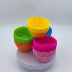 10PCS Reusable Silicone Cupcake Molder Bakeware Baking Tools 7CM Colorful Pudding Muffin Cup Mold