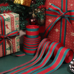 5-10yards/lot Polyester Two-tone Chrismas Style Ribbon Red Green Stripe Packaging Ribbon For DIY Chrismas Gifts Wrapping