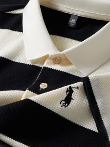 Middle-Aged Men Paul Stripes Polo Shirt Summer Thin Breathable Short Sleeve T-Shirt Embroider Mar Bello Cotton T-shirt