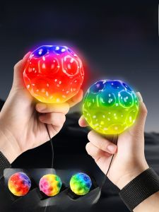 Elastic Wrist Magic Ball with Rope Glowing Moon Stone Childrens Hand Thrown Rubber Ball Exercise Reactions Cool Spin Boy