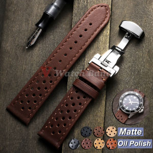 New Butterfly Buckle Soft Oil Wax Watch Band 18mm 20mm 22mm Breathable Wrist Bracelet Watch Strap Racing Vintage Brown Watchband