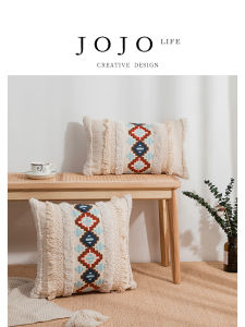 American Style Embroidered Plush Pillow Customizable Personalized Home Decor Square Cushion Cover Geometric Pattern